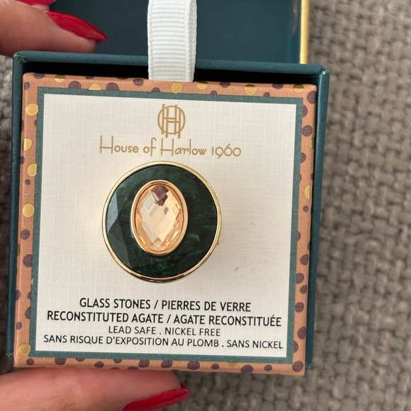 House of Harlow 1960 Jewelry - House of Harlow 1960 Green Agate & Gold Statement Ring